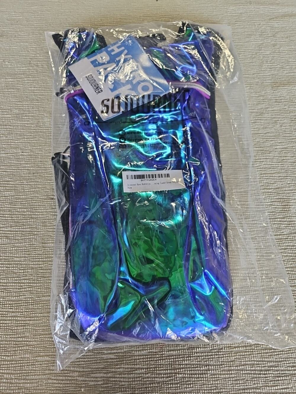 Sojourner HYDRATION PACK BACKPACK - 2L WATER BLADDER - HOLOGRAPHIC Lsr Grn Purpl